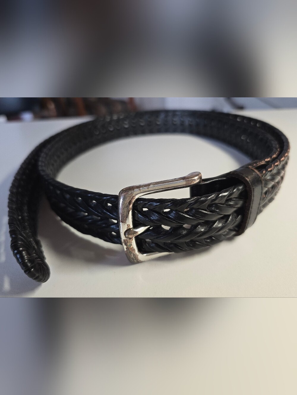Dockers Black Braided Leather Belt Classic Casual Style  Size 44 (Adjustable)